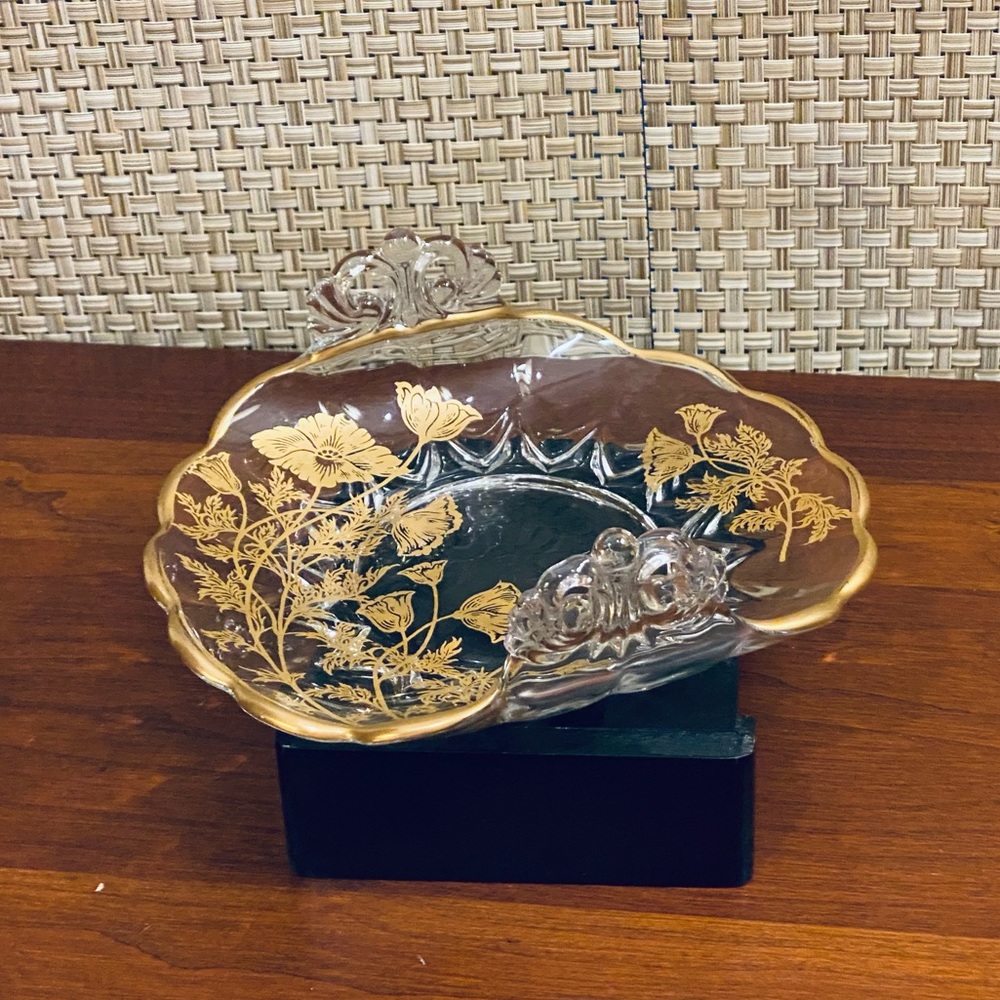 🍁🌟3xHP🌟ANTQ Cambridge Glass Gold Flanders Bon Bon Dish